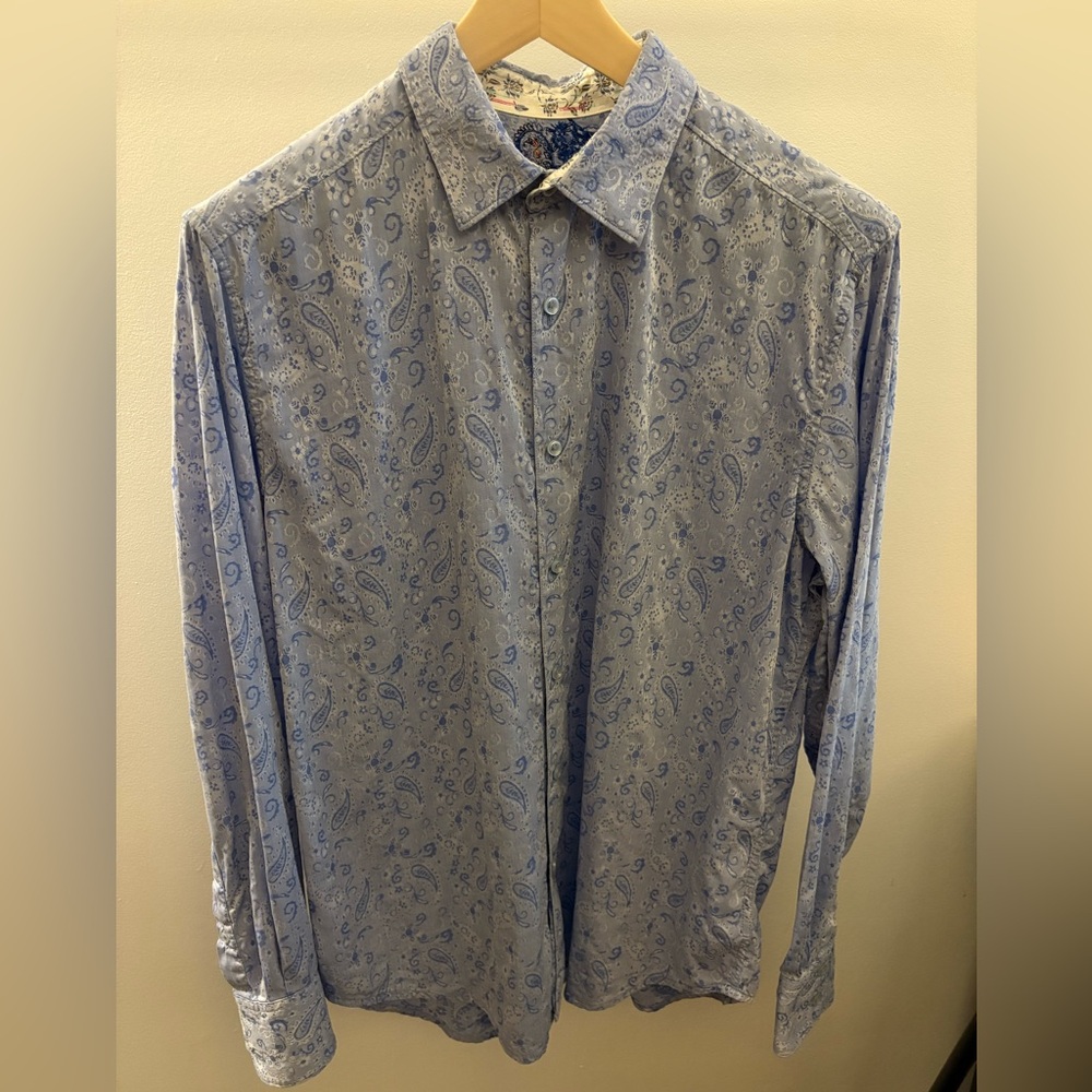 Robert Graham Button Down Casual Shirt L/S Light Blue Paisley Tapestry Large